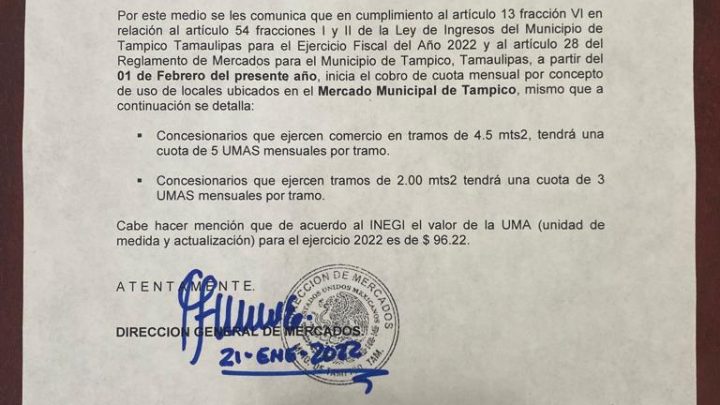 Locatarios del mercado de Tampico rechazan cobro de cuotas